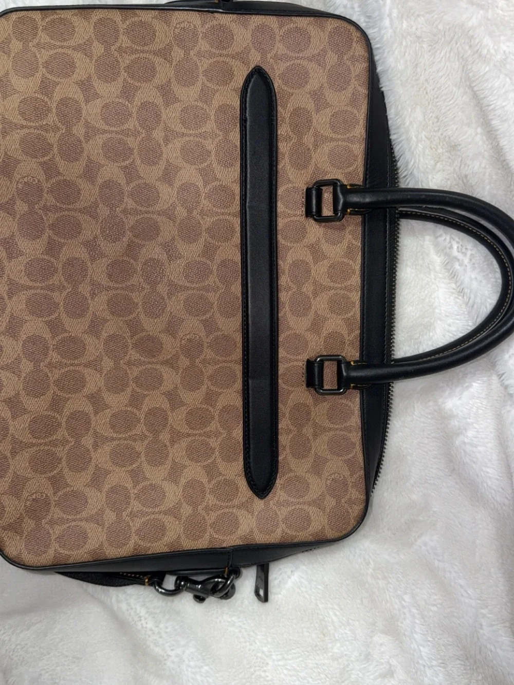 Coach Brown Signature Canvas Laptop Messenger with Black Trim